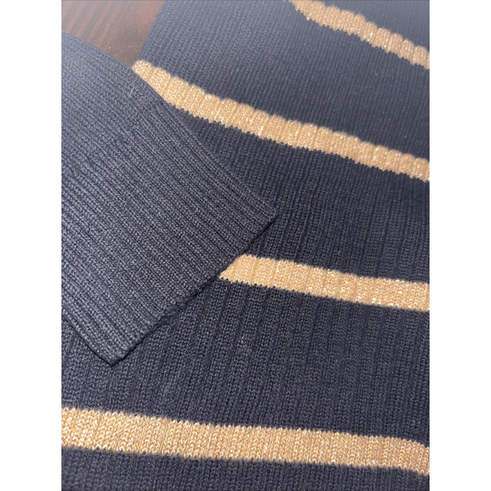 Lauren Ralph Lauren Black Gold Striped Sweater Toggle Medium Sparkle Metallic - Picture 7 of 8